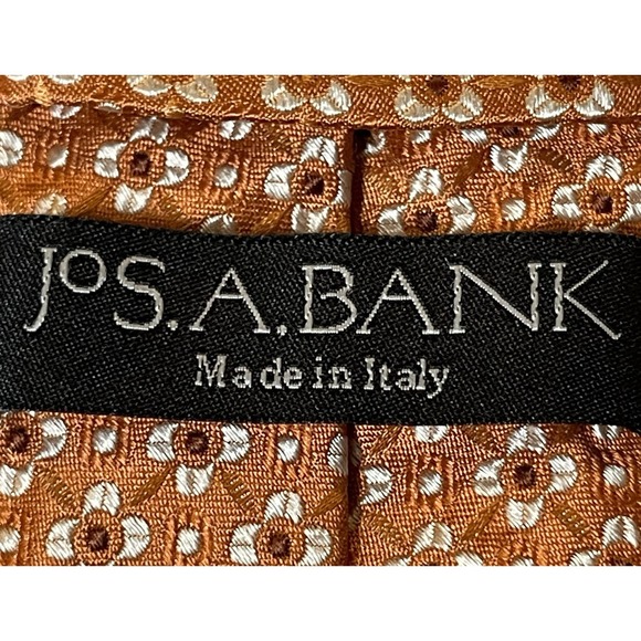 Jos. A. Bank 100% Silk Floral Tie Mens Orange Beige Classic Made In Italy 4x58" - Picture 3 of 7